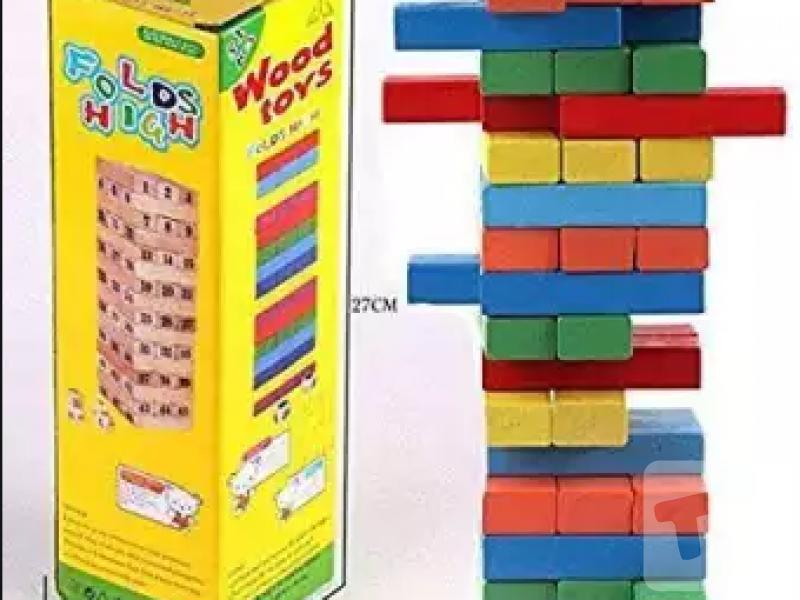 NEW MULTI COLOUR WOODEN JENGA 51PC BLOCKS BUILDING TUMBLING TOWER GAME GREAT FUN