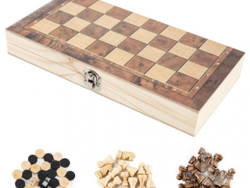 3 in 1 Wooden Chess Board (Chess Checkers Backgammon)