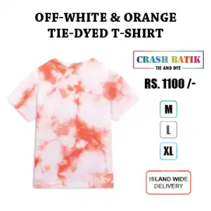 Off-White and Orange Tie-Dyed T-Shirt