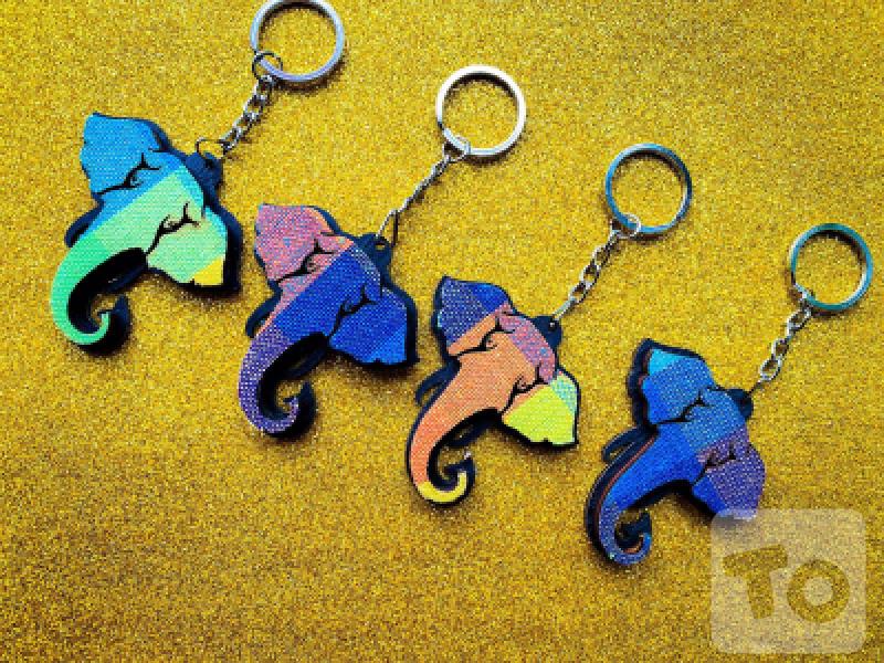 Handloom Wood Elephan Face Key Tag
